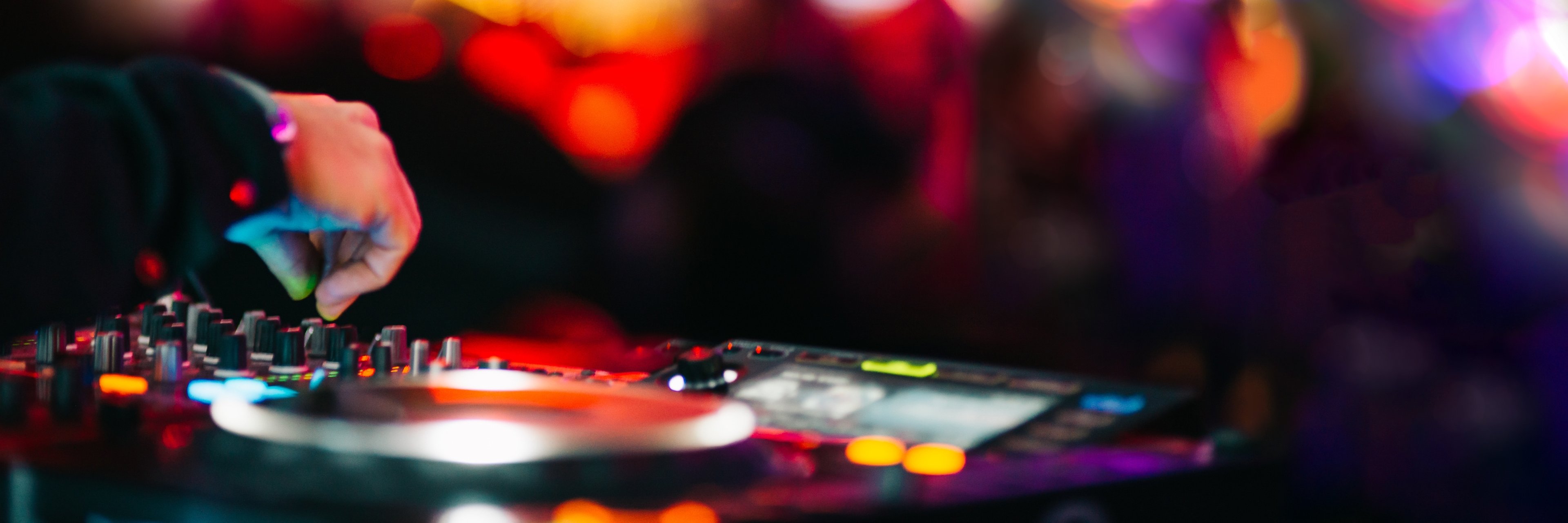 Music Background DJ Night Club Deejay Record Player Blurred Crowd Dancing Music Background DJ Night Club Deejay Record Player Blurred Crowd Dancing